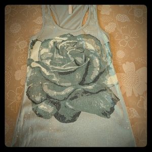 XS Xhilaration Sequin tank with rose design.